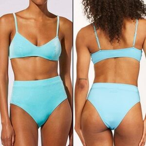 SOLID & STRIPED Cora High Rise Bikini Set in Aquamarine Velvet